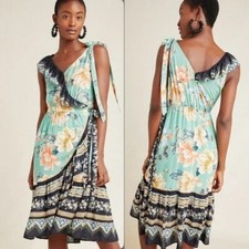 Anthropologie FARM RIO Monica Wrap Dress Floral Print Size XS