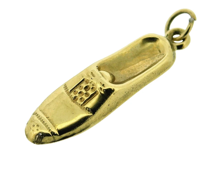 Schuhe Charms 9kt Gold Gelb Schmal Leder Muster Vintage Punze London 1965