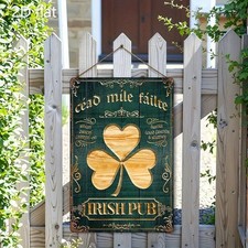 Irish Pub Welcome Metal Sign Shamrock Heart Vintage St Patricks Day Wall Decor