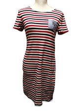 NWOT Tommy Hilfiger Red White Black Striped 100%Cotton Knit Short Sleeve Dress S