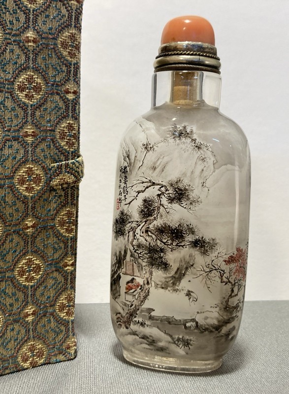 Crystal Snuff Bottle Hand Painted From Inside 2 Winter Landscapes By Shi Hua #15