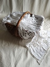 French Antique White Linen Lace, Damaged, 125x53cm, Reuse  Craft