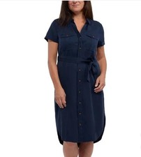 NWT TEDDI ROSE 1846020 SOLID NAVY WOMEN'S TENCEL BELTED SHIRT DRESS SZ S #J650