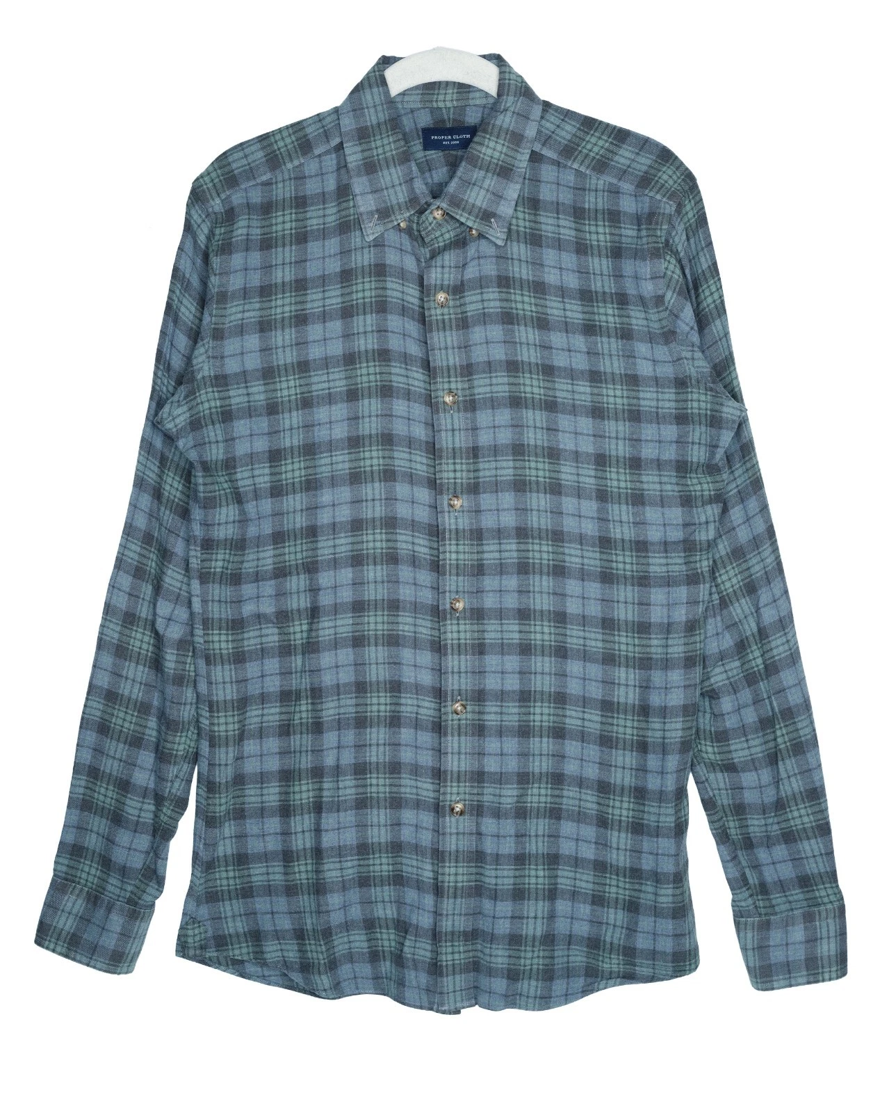 Proper Cloth Shirt Mens Size Small Blue Green Plaid Untuck Button-up 100% Cotton