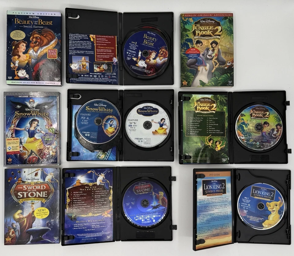 Disney DVD Blu-ray Lot Snow White Jungle Book 2 Lion King 2 Beauty Beast Sword - Image 3 of 4