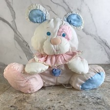 VINTAGE FISHER PRICE PUFFALUMP PINK STRIPED NYLON PUPPY DOG RATTLE LOVEY PLUSH