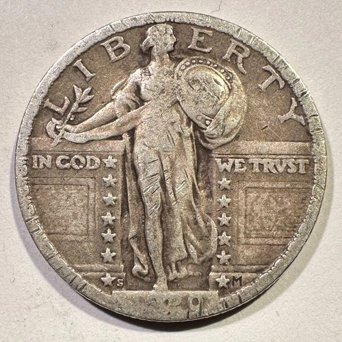 1920-S Standing Liberty Quarter Silver Damaged Album Filler Better Date