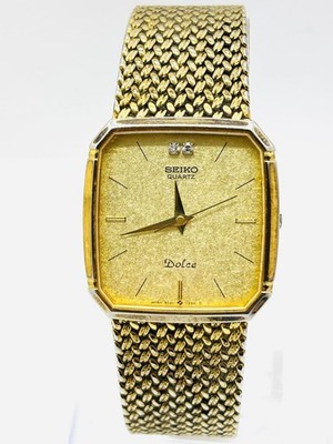 Exc+5] Seiko Dolce 9521-5210 Gold Dial 2P Diamond Quartz Men's