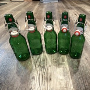 Grolsch Lot of 5 Green Glass Swing-Top Beer Bottles w/ Ceramic Caps