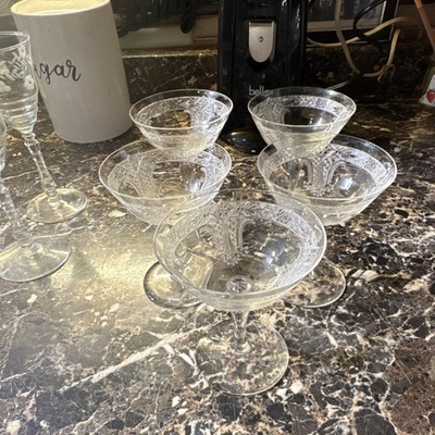 Etched Clear Glass Cocktail Glasses Set of 5, Round, Glossy, Unisex Adults