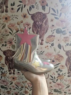 Dream Pairs Girls Silver Star Fringe Pull-On Ankle Bootie Boots Size 10