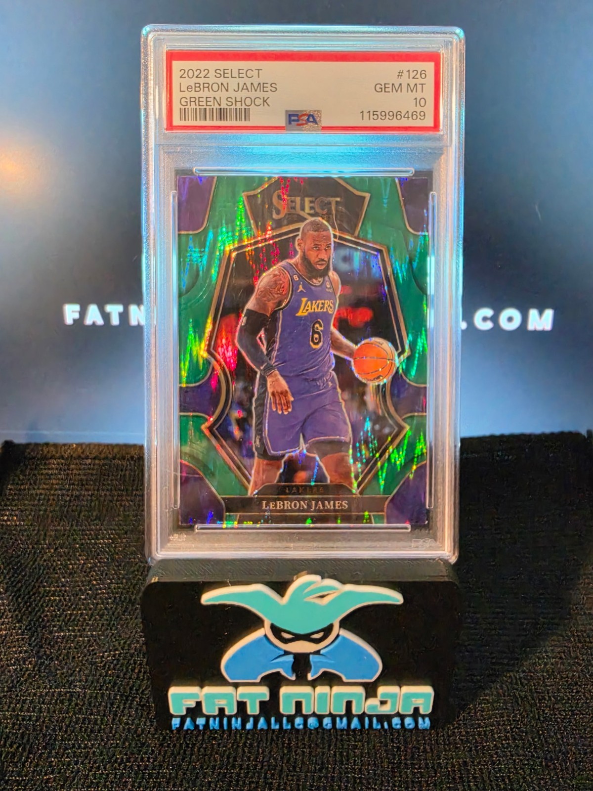 Panini 2022-23 Select Premier Level LeBron James Green Shock #126 PSA 10