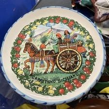 Vintage Carrettino Siciliano Hand Made Horse Wall Hanging Decorative Plate 10.5”