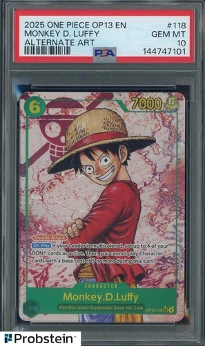 2025 One Piece OP13 EN #118 Monkey.D.Luffy ALT ART PSA 10 GEM MINT