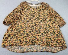 terra & Sky Top Women’s 2X Plus Floral Short Sleeves Spring Summer Blouse Flowy