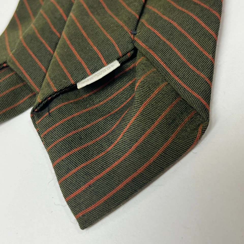Винтажный мужской галстук Beau Brummell 1970-е - шерстяная смесь зеленый оранжевый в полоску - Изображение 4 из 4