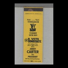Matchbook Cover Vote Democratic - Jimmy Carter For President
