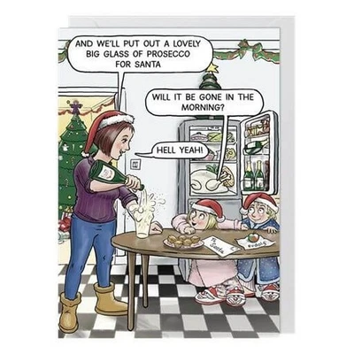 PAPERLINK Funny Christmas Card Prosecco for Santa Gone in Morning - Humorous Xmas Card