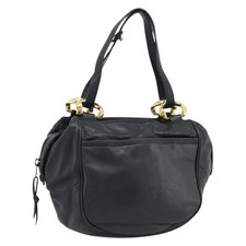 LOEWE Anagram Hand Bag Leather Black Gold Auth 183979