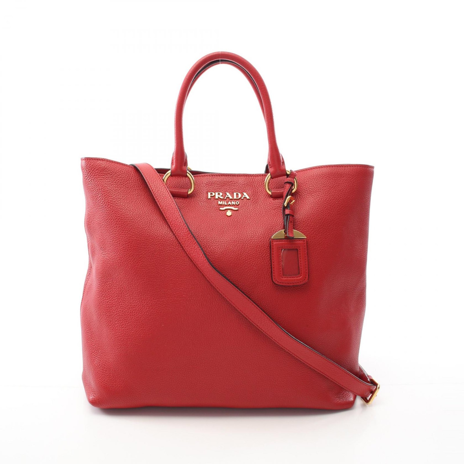 PRADA Vitello Phenix 2-Way Leather Crossbody Tote Shoulder Bag in Red 1BG865 Pre-Owned