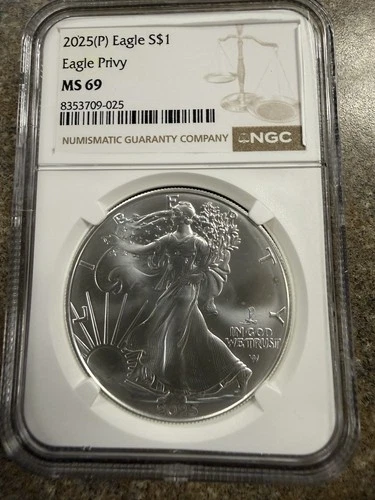 2025 (P) American Silver Eagle MS69  First Eagle Privy