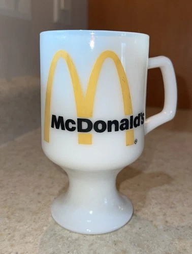 McDonalds Coffee Mug Milk Glass White Yellow Golden Arches Vintage Manager Swag