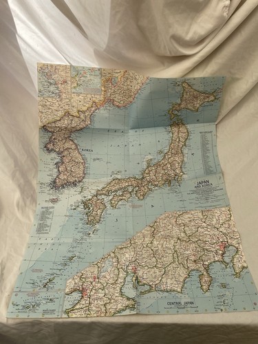 Vintage National Geographic Map Japan And Korea December 1960 - Foto 2 di 3