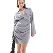 NWT, ASOS • Long Sleeve Mini Wrap Dress, Size 2