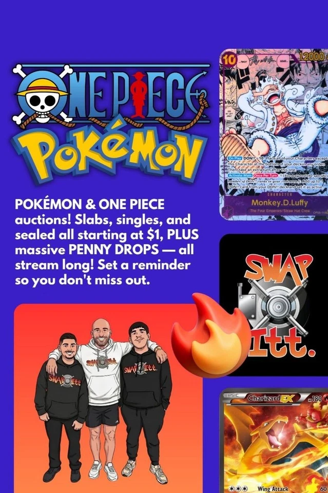 POKÉMON & ONE PIECE ⚡️ $1 STARTS, SLABS, SINGLES, SEALED & PENNY DROPS! 🔥