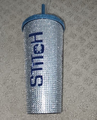 DISNEY BIOWORLD STITCH 20 OZ REISEBECHER & STROHHALM MIT SCHMUCKSTEINEN BESETZT STRASS PLATIC SELTEN - Bild 2 von 7