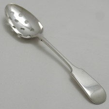 Vecchio cucchiaio da tavola traforato inglese modello violino Deykin argento servizio posate