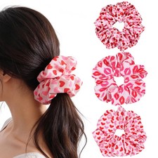 3 PCS 6.29 Inch Valentine Day Scrunchies Heart Red Lips Pink Large Ties