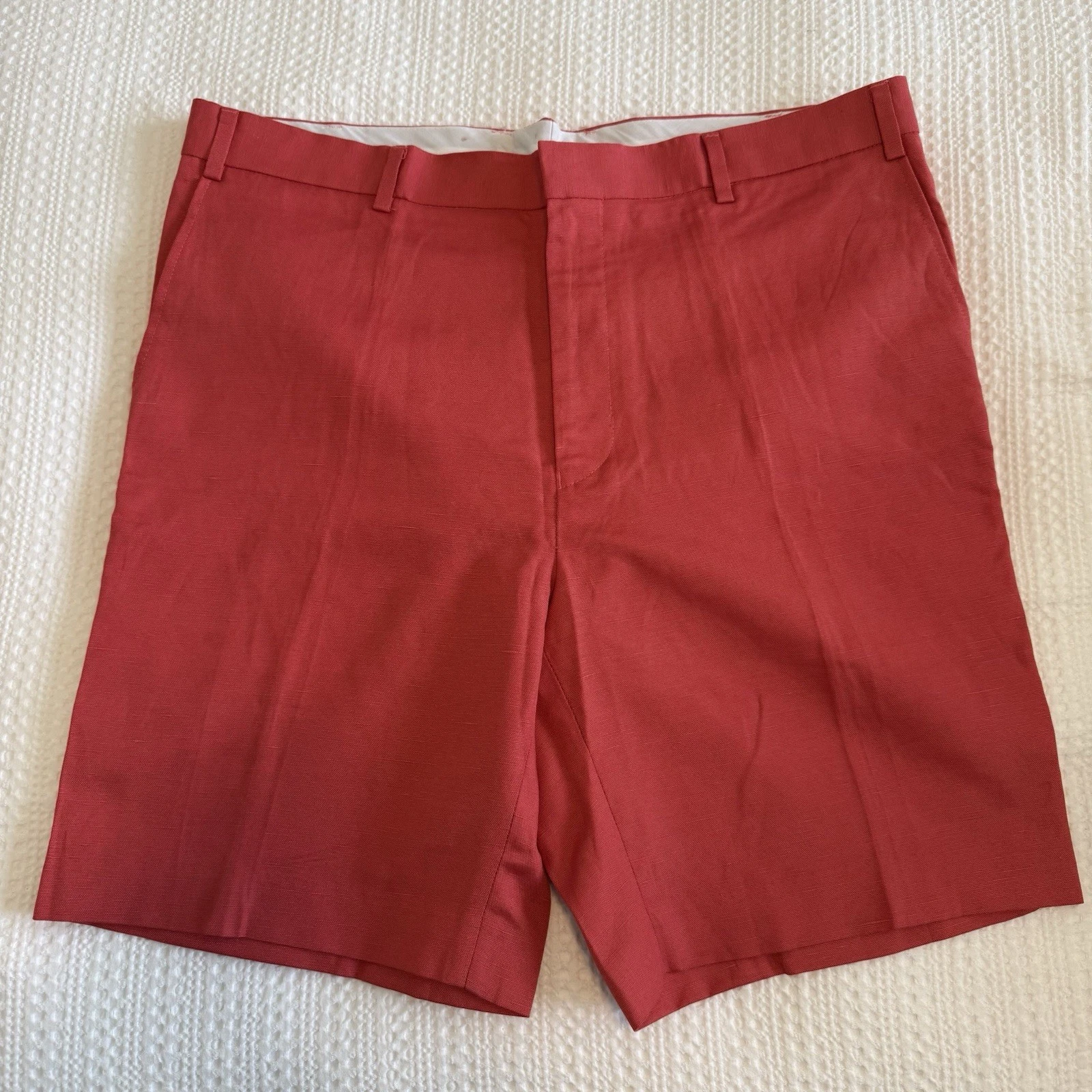 Islander Linen English Sports Linen Shorts Salmon Red Men's Size 40 Bermuda