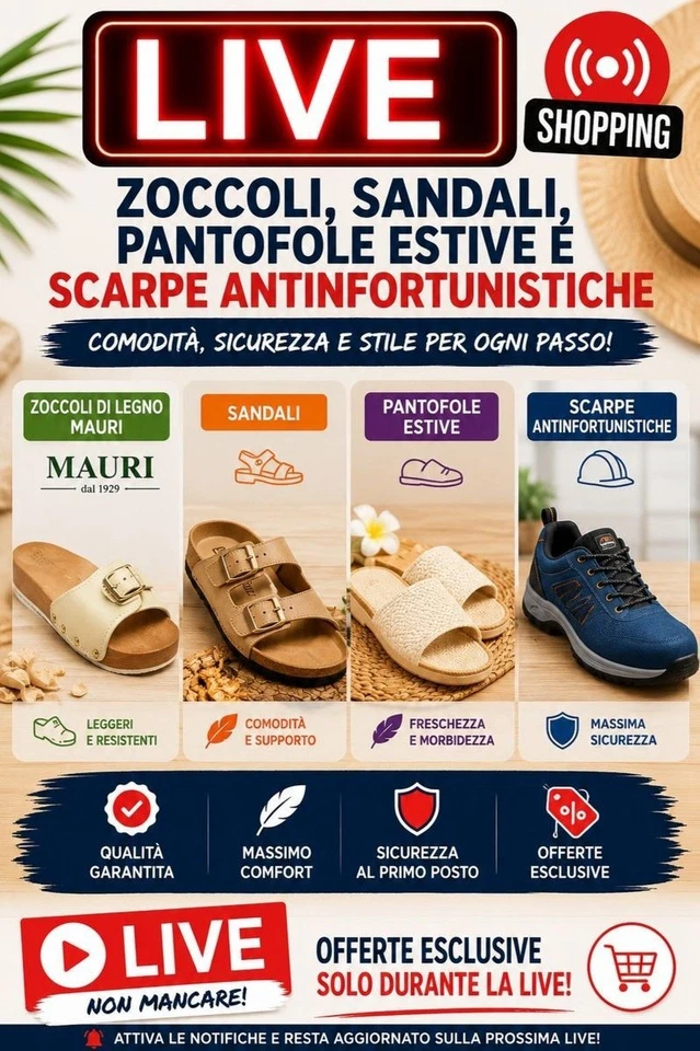 Live Offerte: Zoccoli, Sandali, Pantofole e Scarpe Antinfortunistiche