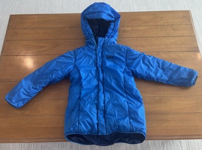 Helly Hansen Boys Blue Puffer Jacket w/ Removable Hood Sz 140/10 Reversible