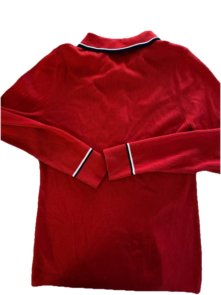 TORY BURCH SPORT, Women’s Merino Wool, Polo Red Ribbed Sweater, Sz L. - Image 4 of 4