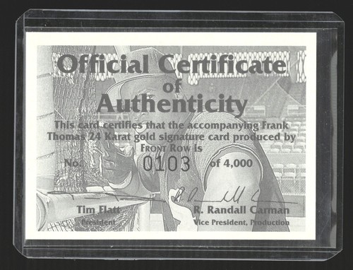 1992 Front Row FRANK THOMAS #1 ~ 24k Gold Signature /4000 💎 DSG 10 Gem Mint - Picture 3 of 3