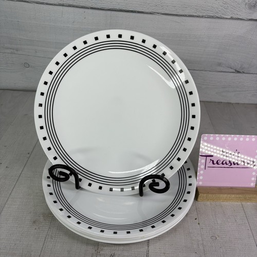 Corelle CITY LINE Black Rings & Squares Break Chip Resistant Dinner Plates Set 5