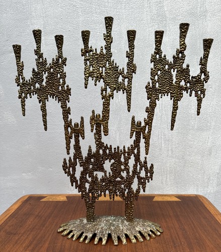 Vintage Israele Wainberg Chanukah Hanukkah Menorah design brutalista 25° anno Giudaica - Foto 11 di 16