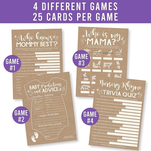 50 Rustic Baby Shower Games Gender Neutral - 4 Games Double Sided, Who Knows... - Picture 5 of 9