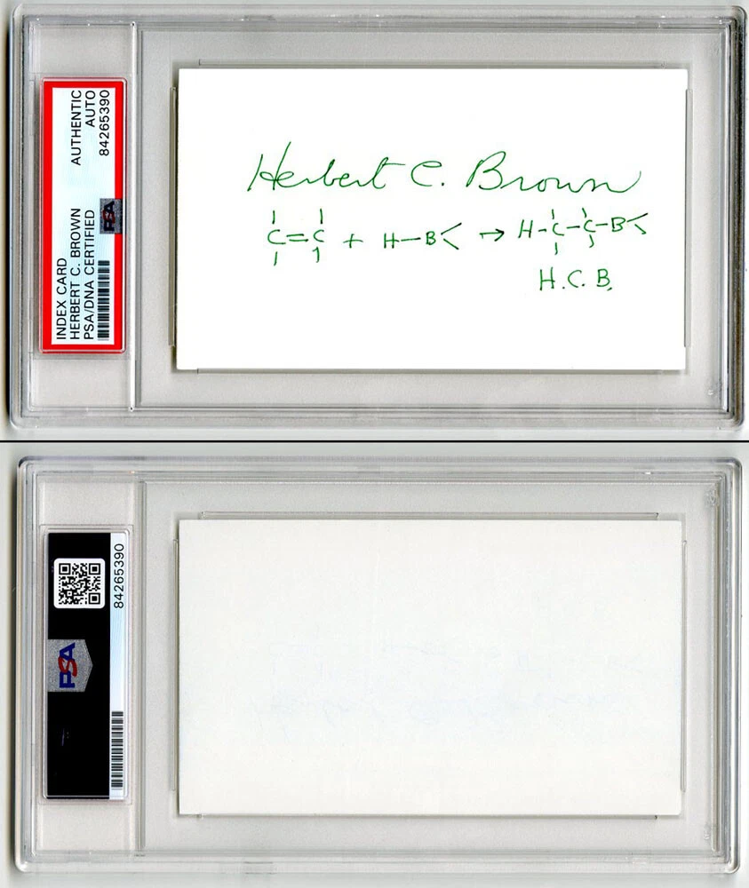 Herbert C. Brown SIGNED 3x5 Index Card NOBEL PRIZE Chemistry PSA/DNA  AUTOGRAPHED