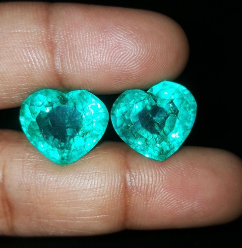 8-10 Ct Certified Natural Colombian Emerald Pair Loose Gemstone Heart Cut GE02 - Picture 9 of 12