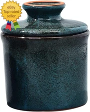 Pottery Butter Keeper Crock Ceramic Butter Dish with Water Line for Countertop