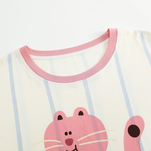 Women Cute Pajama Set Short Sleeve Crew Neck Shorts Summer Cartoon 2 Piece Pjs - Picture 14 of 92
