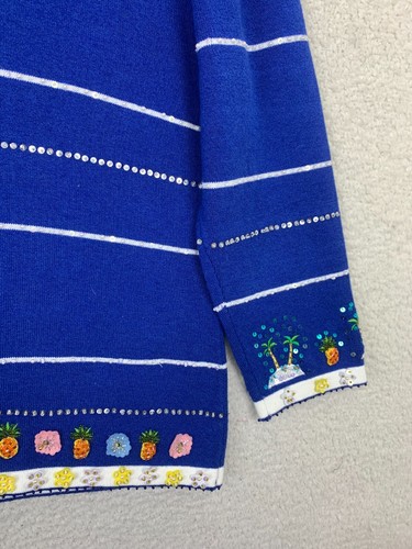 Just B Flower Tropical Palm Trees Sequin Cardigan Glam Granny Sweater Womens M - Picture 15 of 20