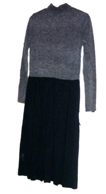 DRESS SIZE 8-10 NEW COTTON A-LINE TOP GREY, SKIRT BLACK MIDI by INDITEX