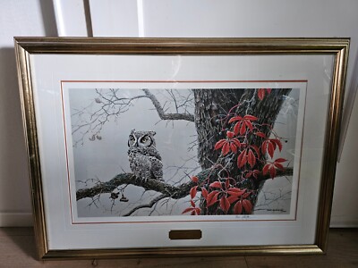 Marc Barrie Screech Owl signed limited  print 1989 Dignam Edition very Rare