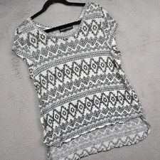 Almost Famous Top Womens L White Aztec Western Tribal Geometric Boho Open Knit