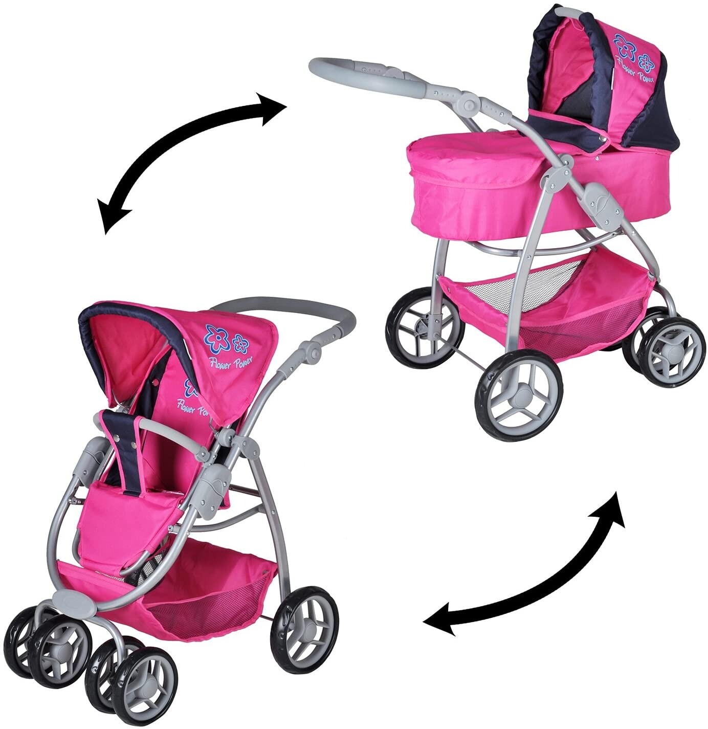 Carrozzina Passeggino per Bambole Coco Pink Flowers foto 3