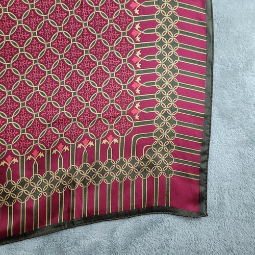 Bufanda vintage Accompli roja marrón geométrica 100 % seda ligera hecha en Japón - Imagen 7 de 10